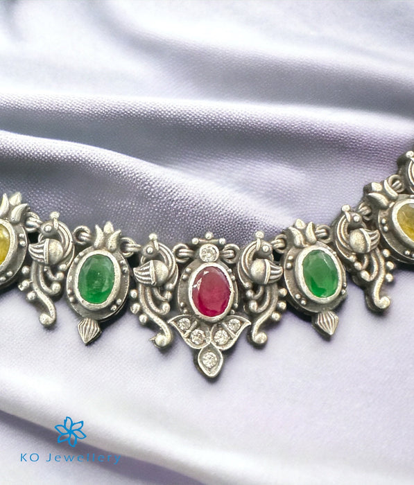 The Aditya Silver Navratna Necklace & Earrings