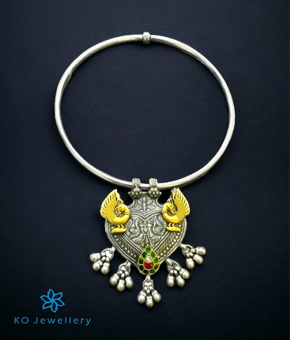The Himani Silver Antique Peacock Hasli Necklace (2 tone)
