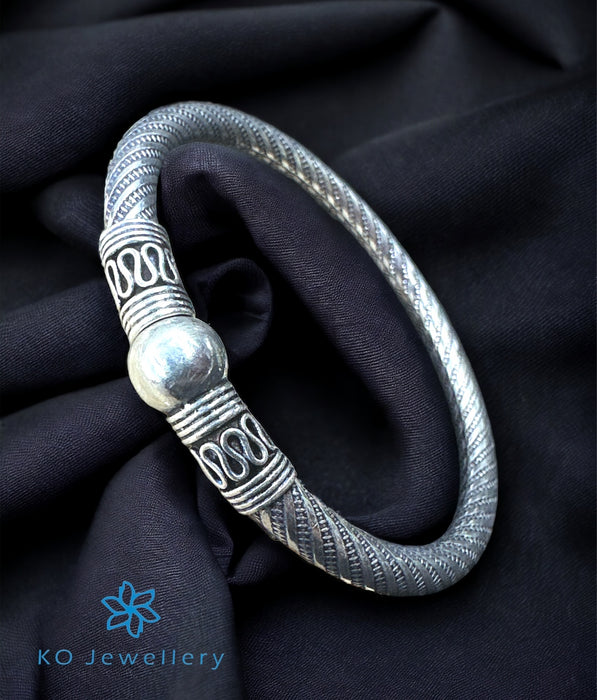 Flowery Pattern Silver Kada | Silver Designer Bangle - Bangles & Bracelets  - FOLKWAYS