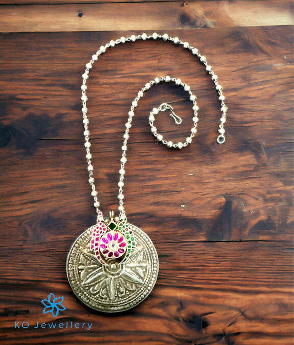 The Kailash Silver Antique Peacock Kundan Necklace