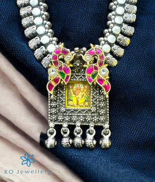 The Ganesha Silver Antique Kundan Necklace (2 tone)