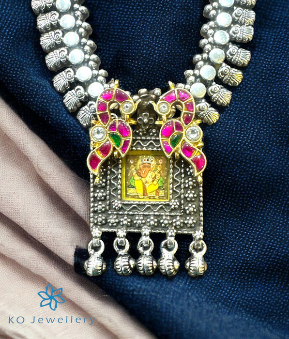 The Ganesha Silver Antique Kundan Necklace (2 tone)