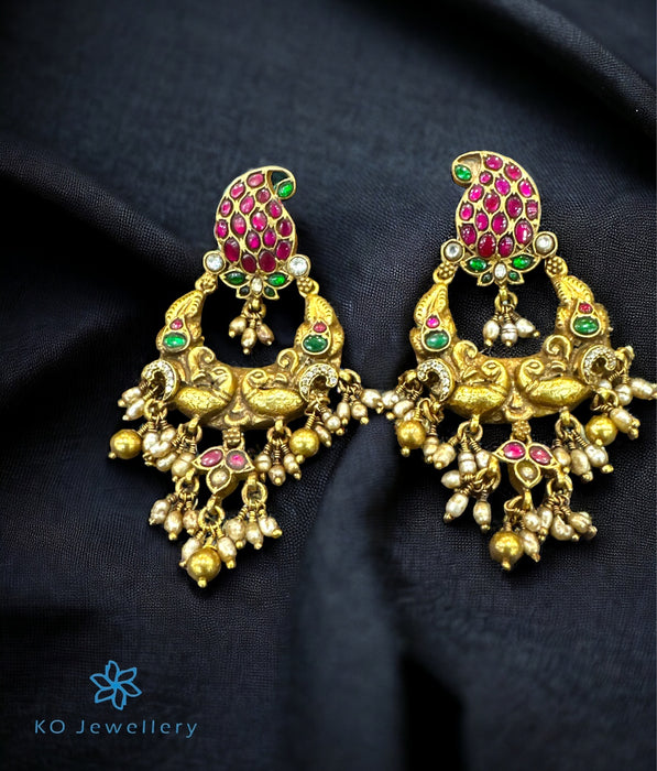 The Peshkash Silver Jadau Peacock Chand Bali Earrings
