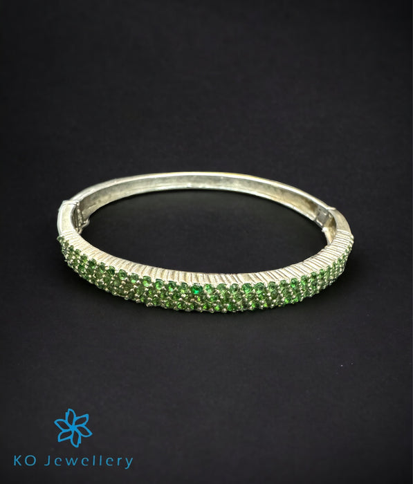 The Green Glitter Silver Openable Bracelet