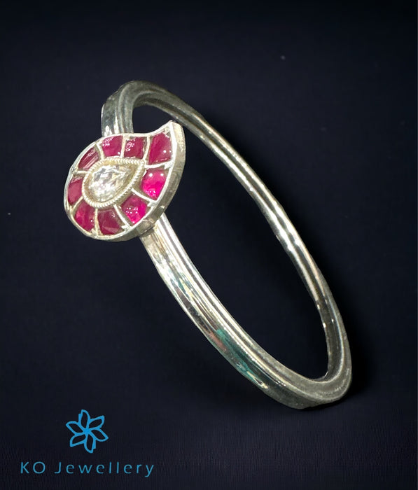 The Paisley Silver Kundan Antique Openable Bracelet (Size 2.6)