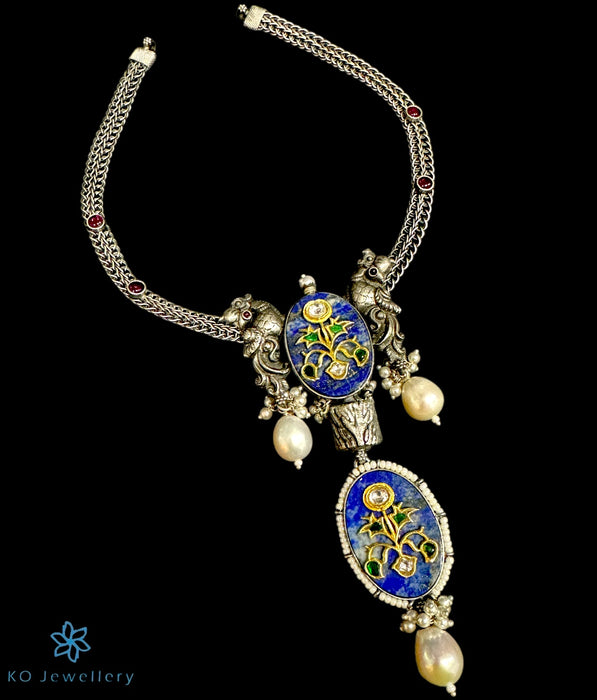 The Kajri Silver Antique Peacock Kundan Necklace (2 tone)