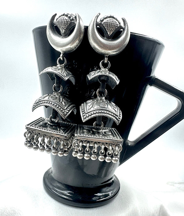 The Layered Antique Silver Jhumka