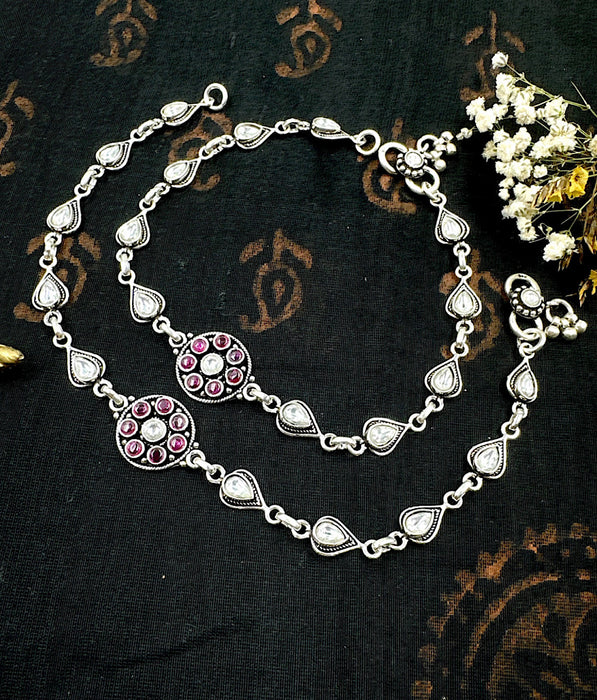 The Silver Gemstone Anklets (Red/White)