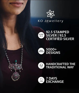 The Dvi-Paksha Silver Gandaberunda Navratna Necklace & Earrings