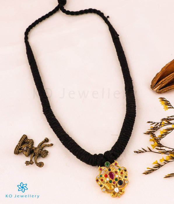 The Avani Gandaberunda Navaratna Silver Thread Necklace (Black)