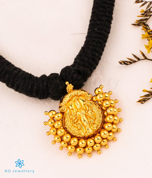 The Ameya Silver Lakshmi Thread Necklace (Black)