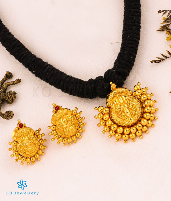 The Ameya Silver Lakshmi Thread Necklace (Black)