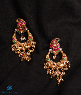 The Peshkash Silver Jadau Peacock Chand Bali Earrings