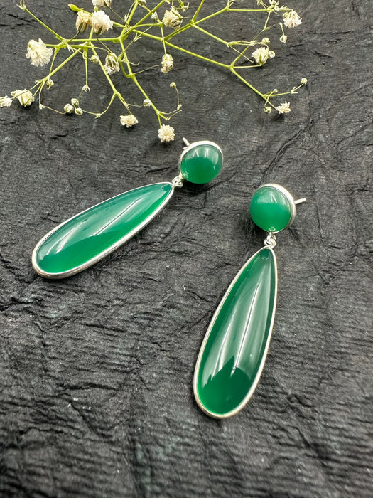 The Green Onyx Silver Gemstone Earrings