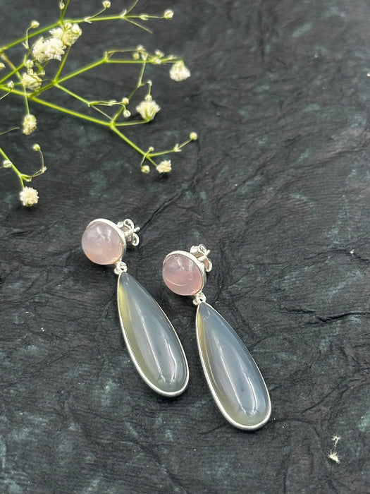 Rose quartz dangle earrings deals