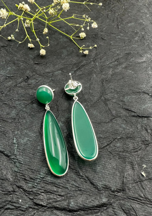 The Green Onyx Silver Gemstone Earrings