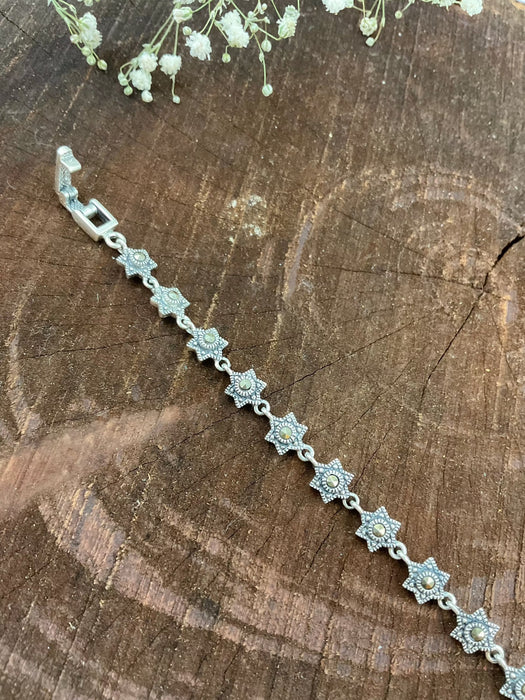 The Glitzy Flower Silver Marcasite Bracelet