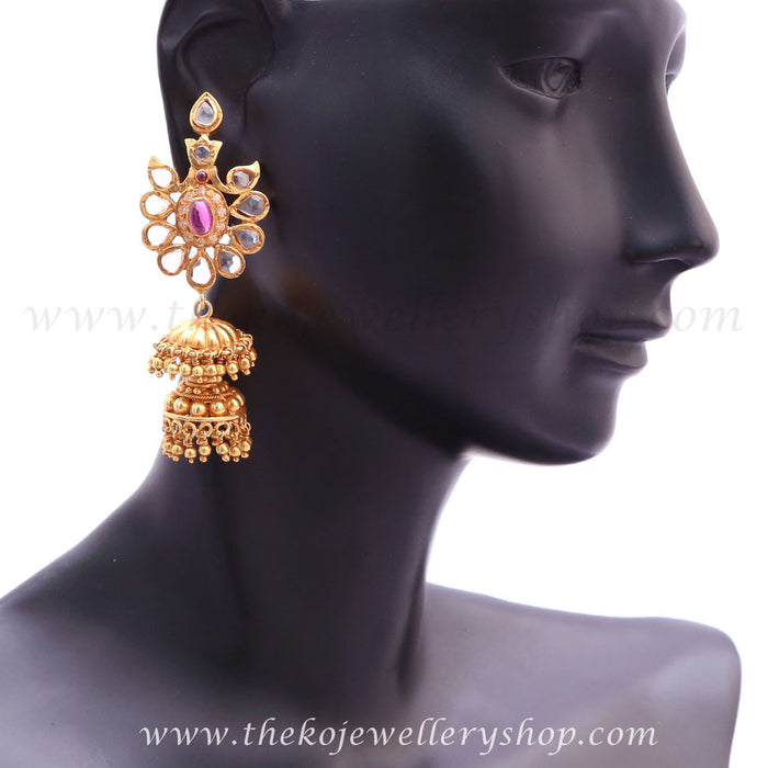 Cubic zircon studded pure silver gold dipped jhumkas shop online 