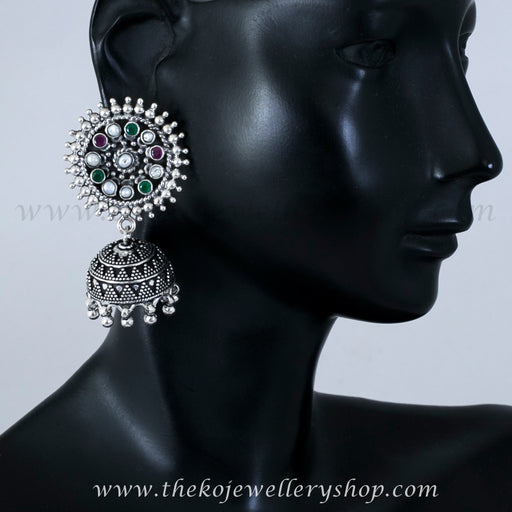 Multi coloured silver pearl jhumka buy online