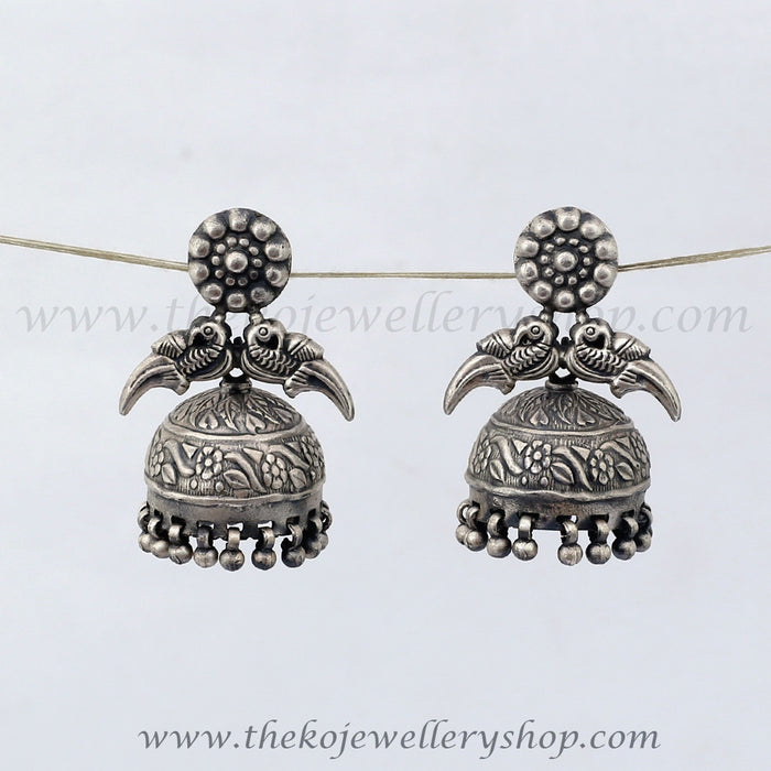 party collection silver jhumka ethnic peacock design 