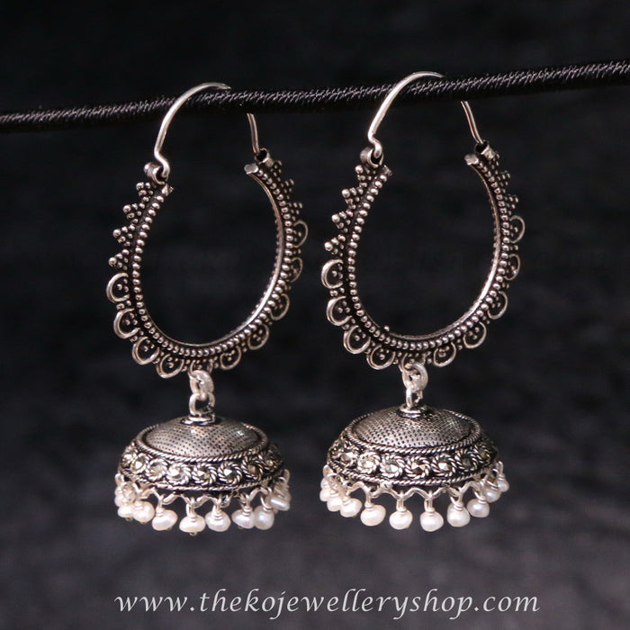 Swiss Marcasite silver hoop earrings jhumka online