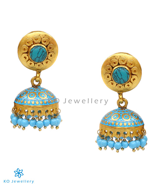 Gold-dipped, sterling silver jhumka with exquisite meenakari work 