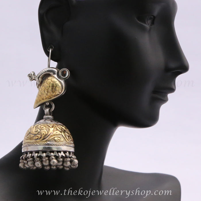The Iksha Silver/Gold Peacock Jhumka