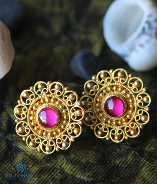 The Yuktvaa Silver Ear-studs (Red)