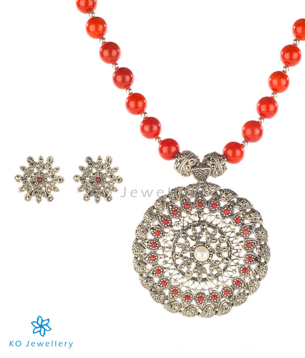 Swiss marcasite and silver necklace and earring set 