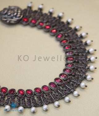The Antara Silver Kempu Necklace (Oxidised)