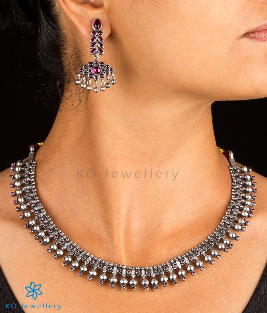 The Kanishtha Silver Gejje Addige Necklace (Oxidised) KO Jewellery