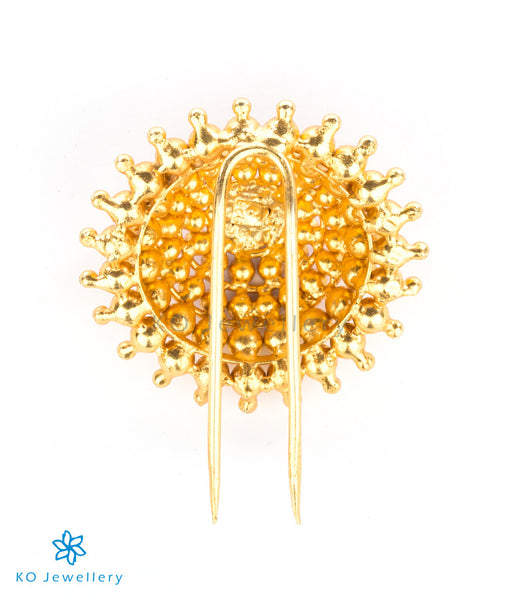 Kempu studded gold plated handcrafted bridal temple jewellery hair pin