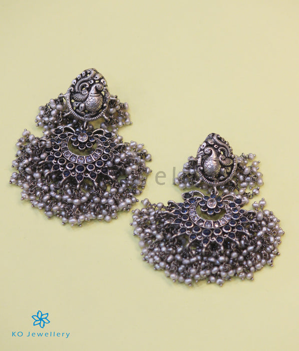 The Marala Silver Guttapusalu Necklace (Oxidised/Blue)