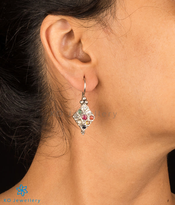 Office wear jewellery - silver and 9-gems earring design