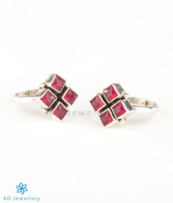 The Anaita Silver Toe-Rings (Red)