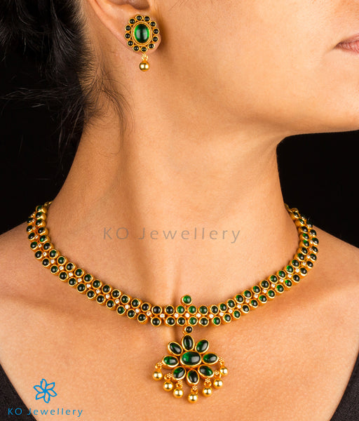 Gold plated silver temple jewellery addige set