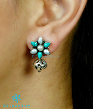 The Preksha Silver Gemstone Earrings (Coral/Pearl)