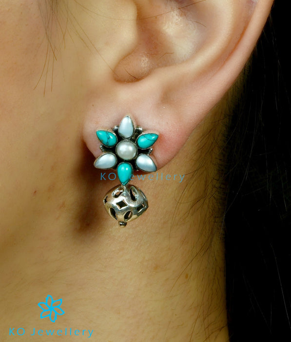 The Preksha Silver Gemstone Earrings (Pearl/Turquoise)