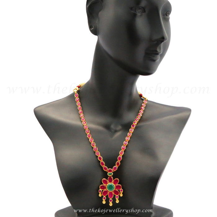 Ruby addigai ornate necklace gold dipped silver links