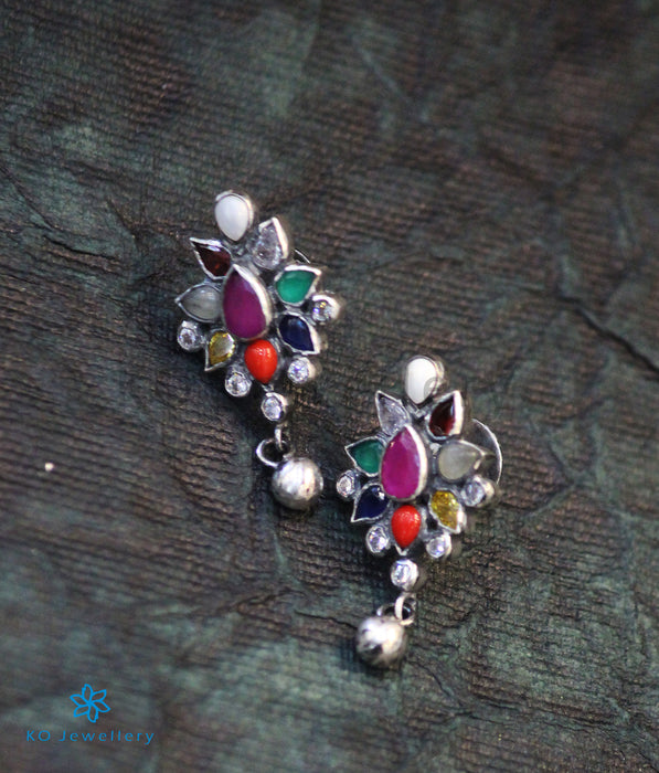The Aham Silver Navratna Earrings (Oxidised)