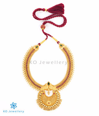Handcrafted gold-plated temple jewellery necklace filigree work