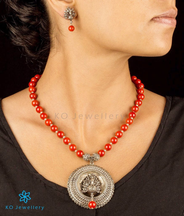 Bright red 925 silver and marcasite necklace