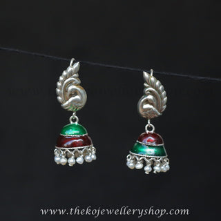 Buy online hand crafted peacock silver jhumka for women