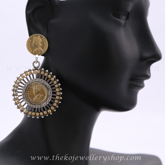 gold collection pure silver coin earrings ethnic wear