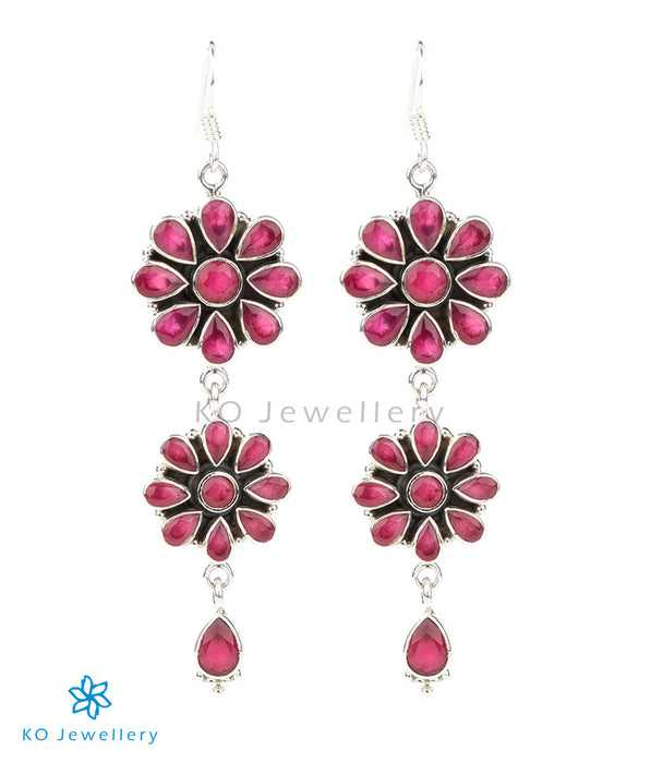 Ruby red silver gemstone earrings