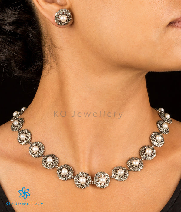 The Hridya Silver Pearl & Marcasite Necklace