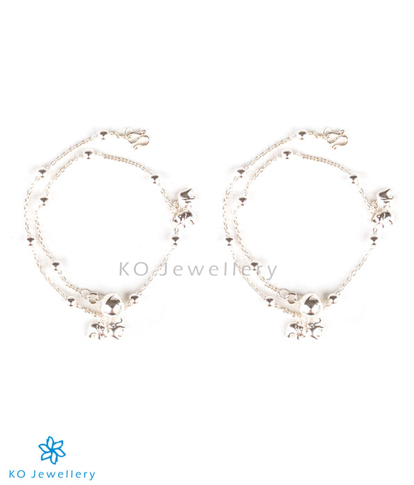 Dainty tusker silver anklets with tinkerbells