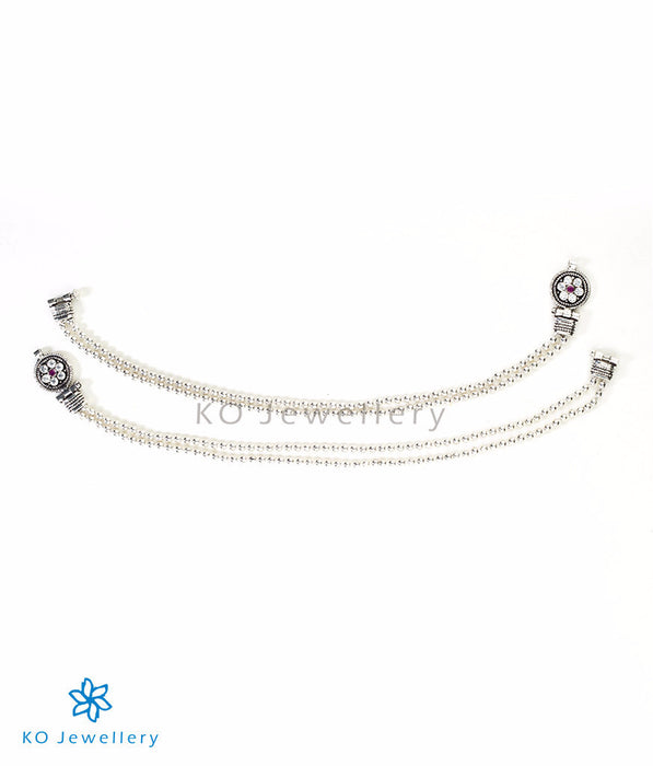 Modern design, 2 row anklets in silver 