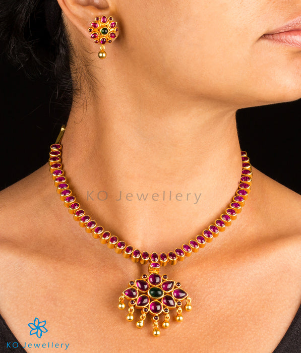 gold plated silver temple jewellery necklace set
