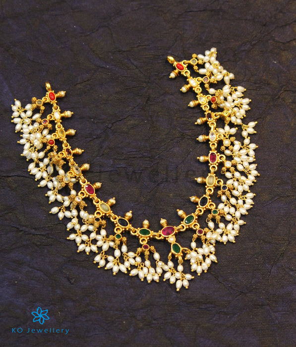 The Pratyusha Silver Navratna Necklace (Long/Rice Pearls) — KO Jewellery
